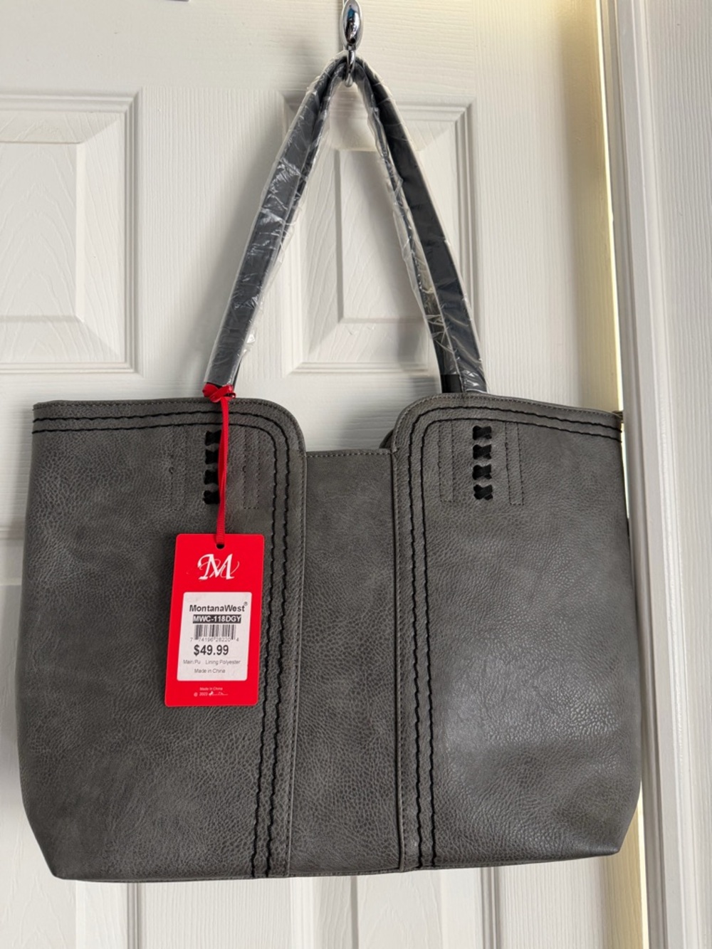 Montana West Gray Shoulder Tote with Stitched Detailing